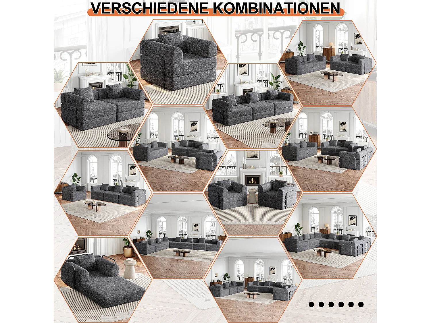 Canapé 2 places convertible express en tissu chenille gris -Combinaisons multiples