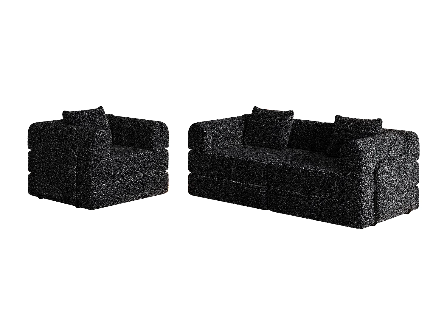 Canapé 3 places convertible express en tissu chenille noir -Combinaisons multiples