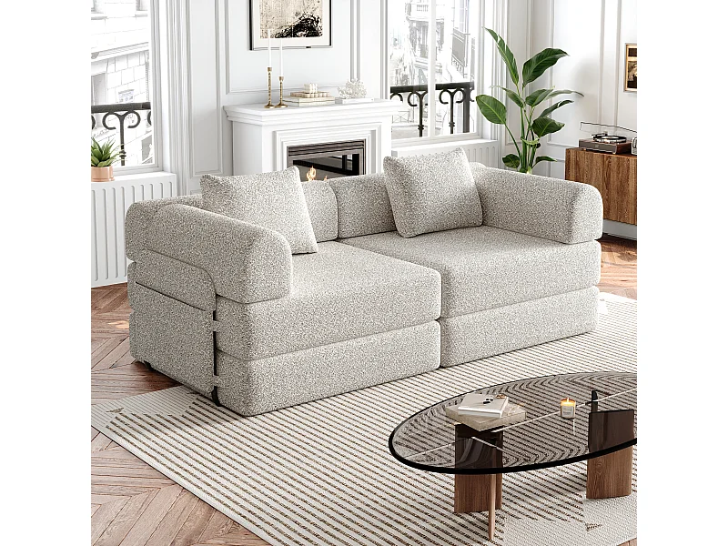 Canapé 2 places convertible express en tissu chenille kaki -Combinaisons multiples