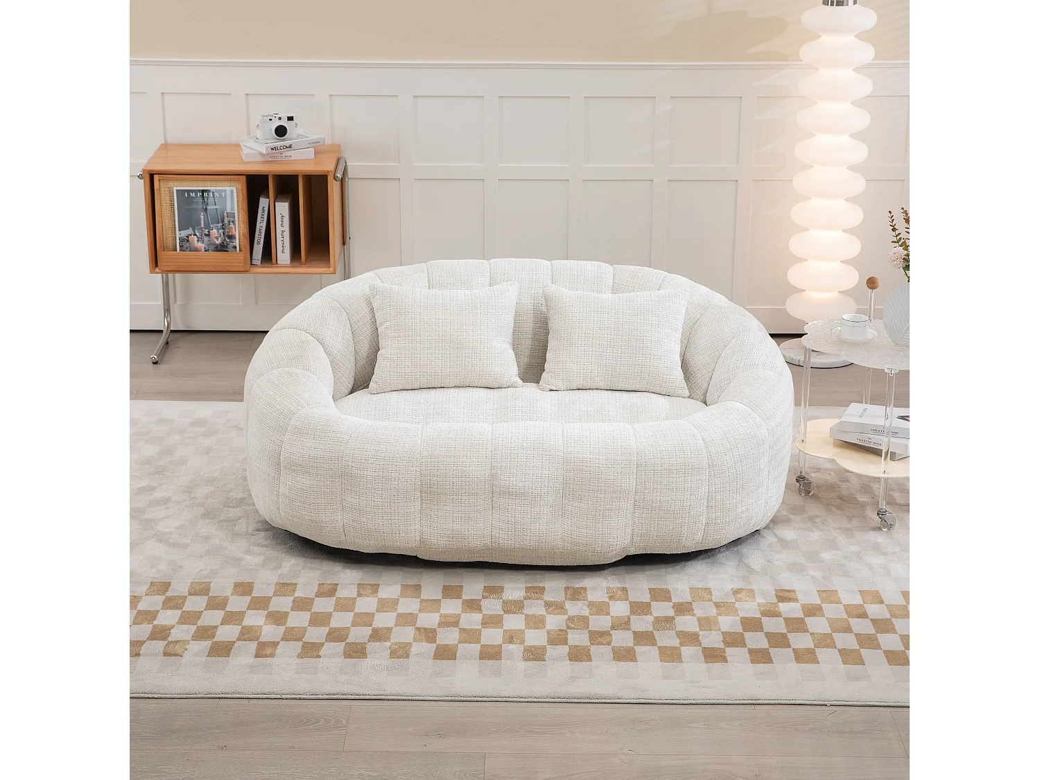 Canapé 2 places avec coussin - Canapé pour adultes et enfants- Tissu chenille beige