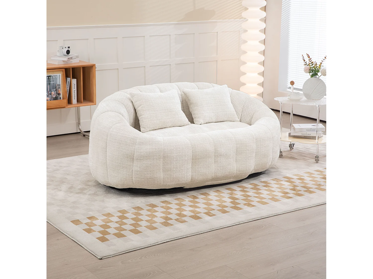 Canapé 2 places avec coussin - Canapé pour adultes et enfants- Tissu chenille beige