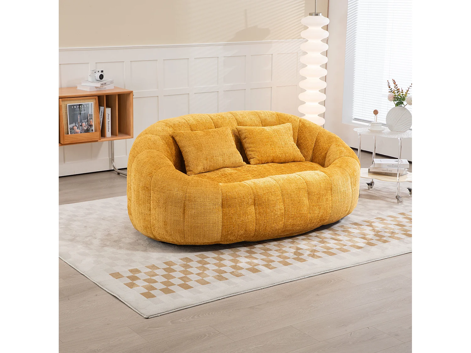 Canapé 2 places avec coussin - Canapé pour adultes et enfants- Tissu chenille jaune