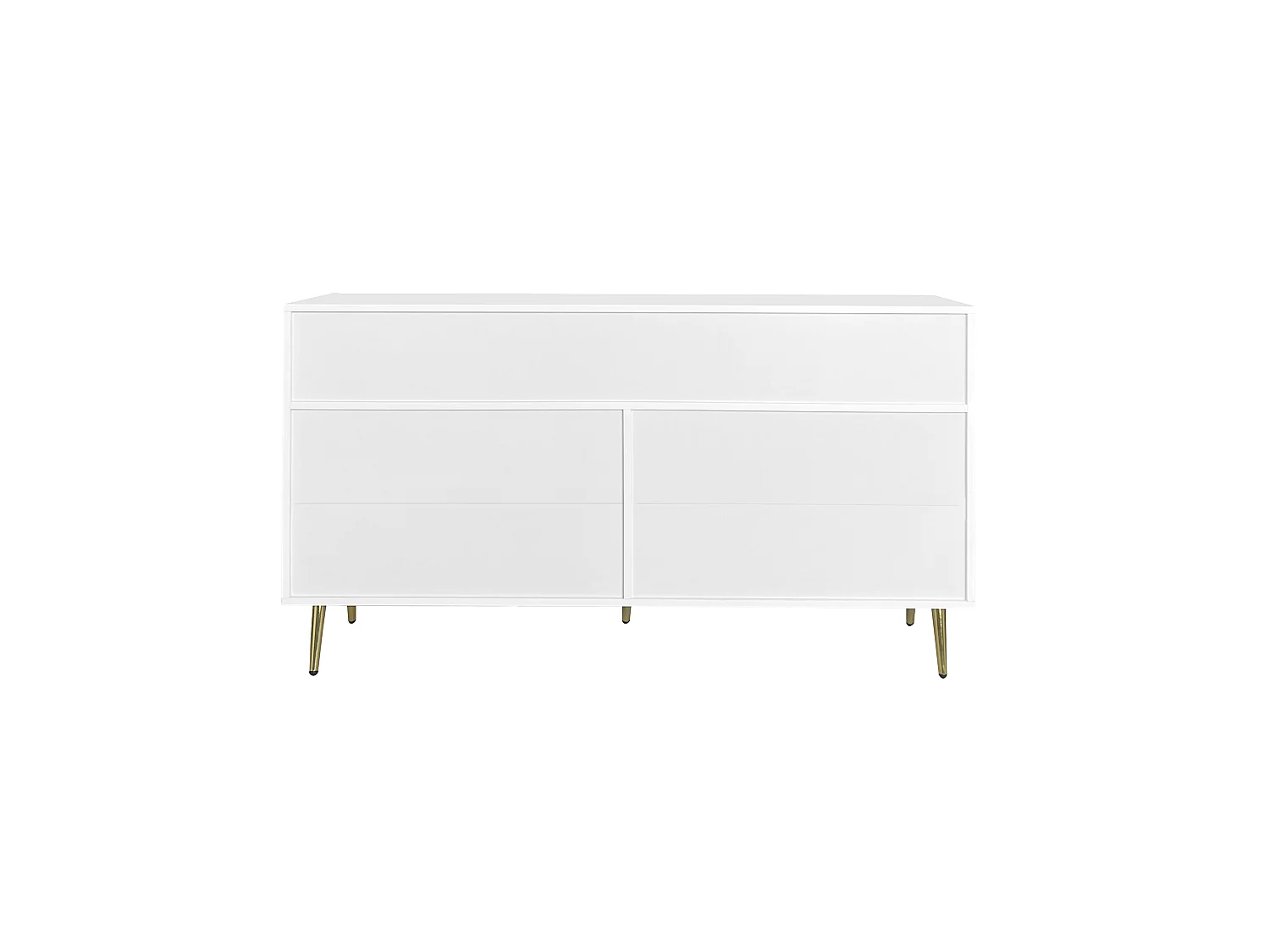 Commode avec 7 tiroirs - Poignées et pieds dorés - Bois blanc