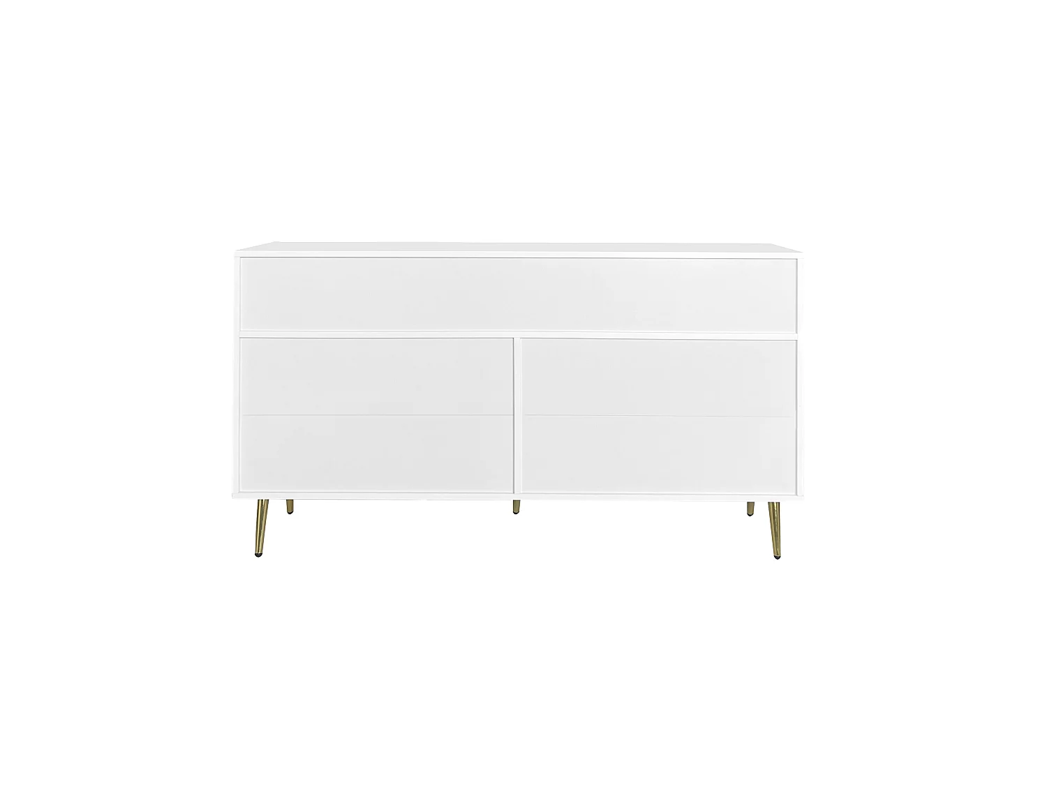 Commode avec 7 tiroirs - Poignées et pieds dorés - Bois blanc