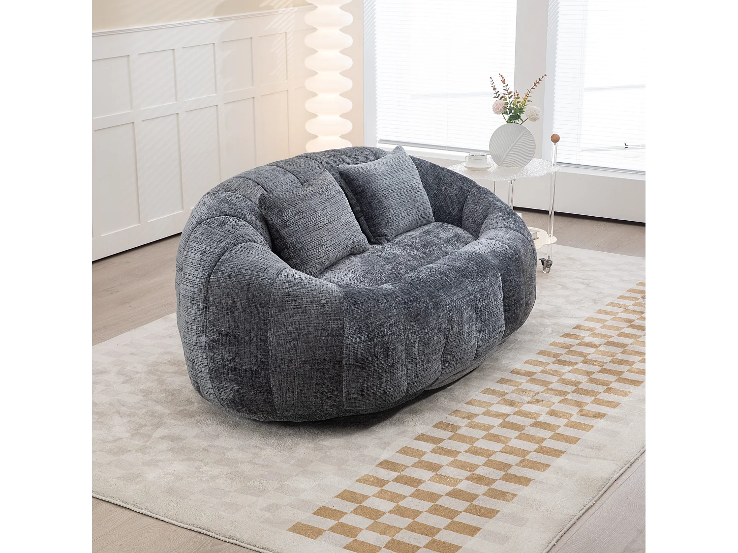 Canapé 2 places avec coussin - Canapé pour adultes et enfants- Tissu chenille gris