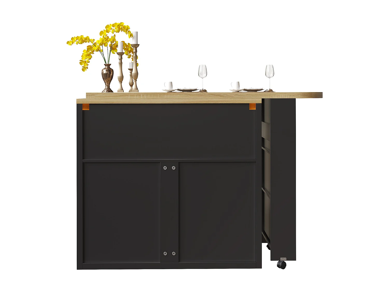 Meuble de bar pivotante avec LED, 2 portes coulissantes en verre et 2 portes - Porte rayée noire