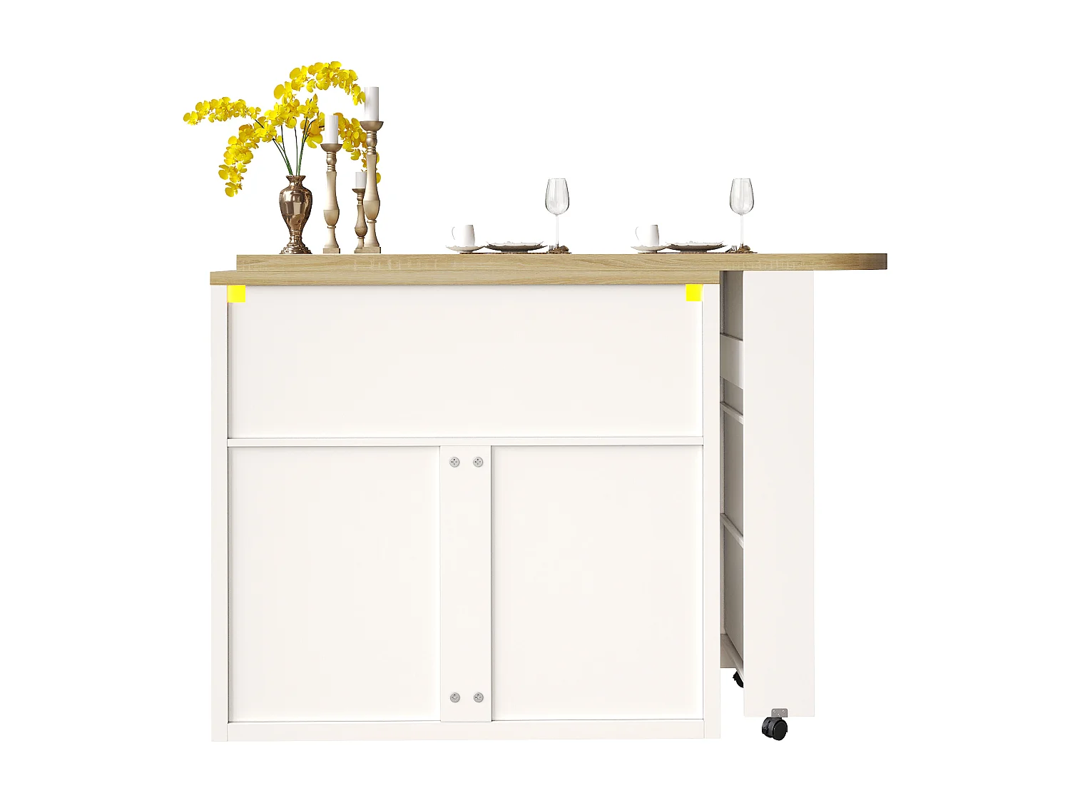 Meuble de bar pivotante avec LED, 2 portes coulissantes en verre et 2 portes - Porte rayée blanc