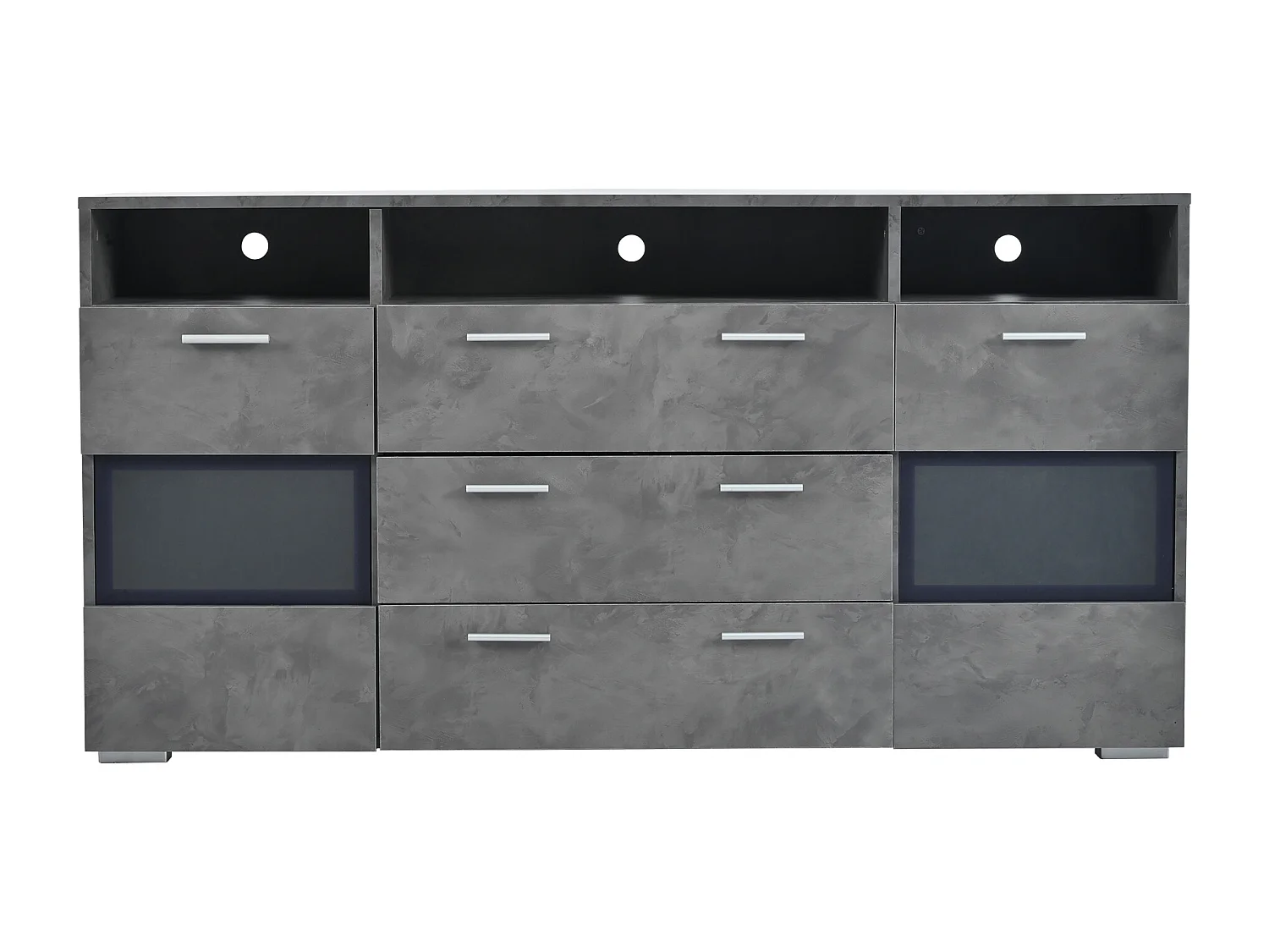 Buffet avec LED ,2 porte en acrylique et 3 tiroirs - Gris