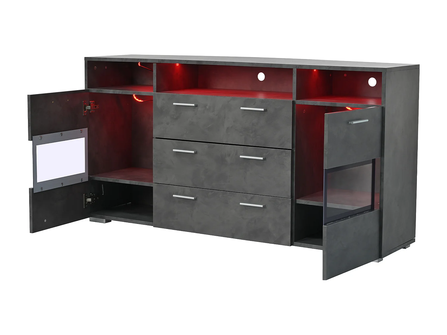 Buffet avec LED ,2 porte en acrylique et 3 tiroirs - Gris