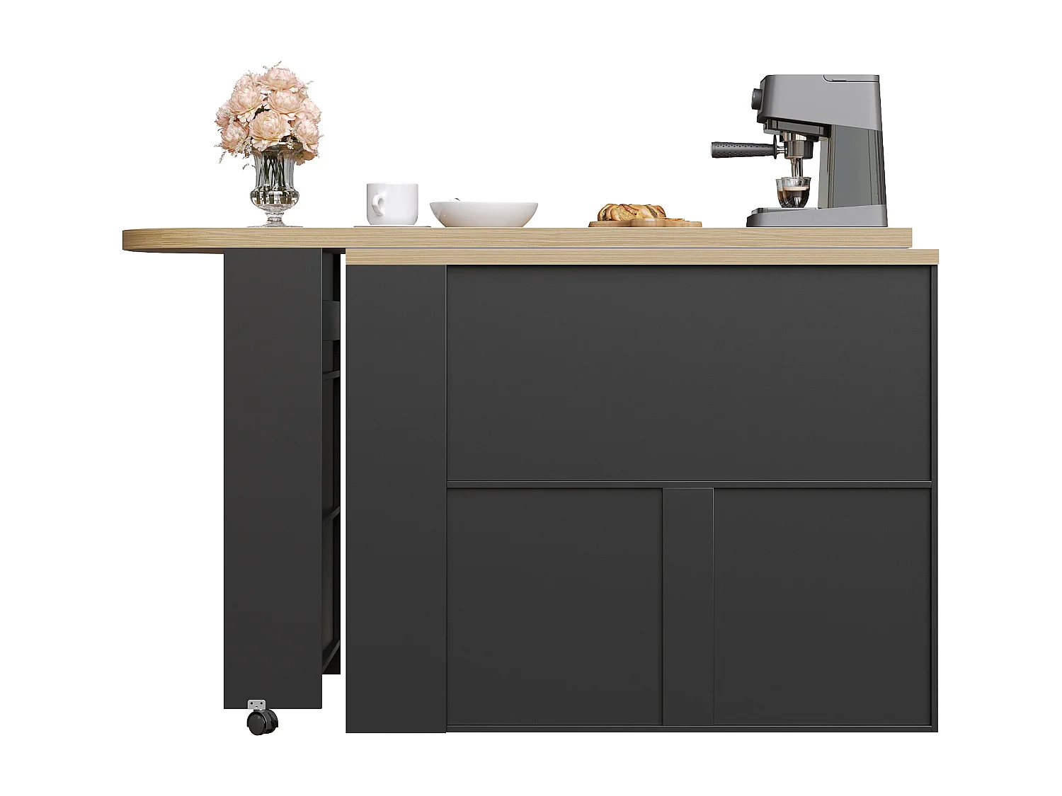 Meuble de bar pivotante avec LED et 2 portes - Porte cintrée noire