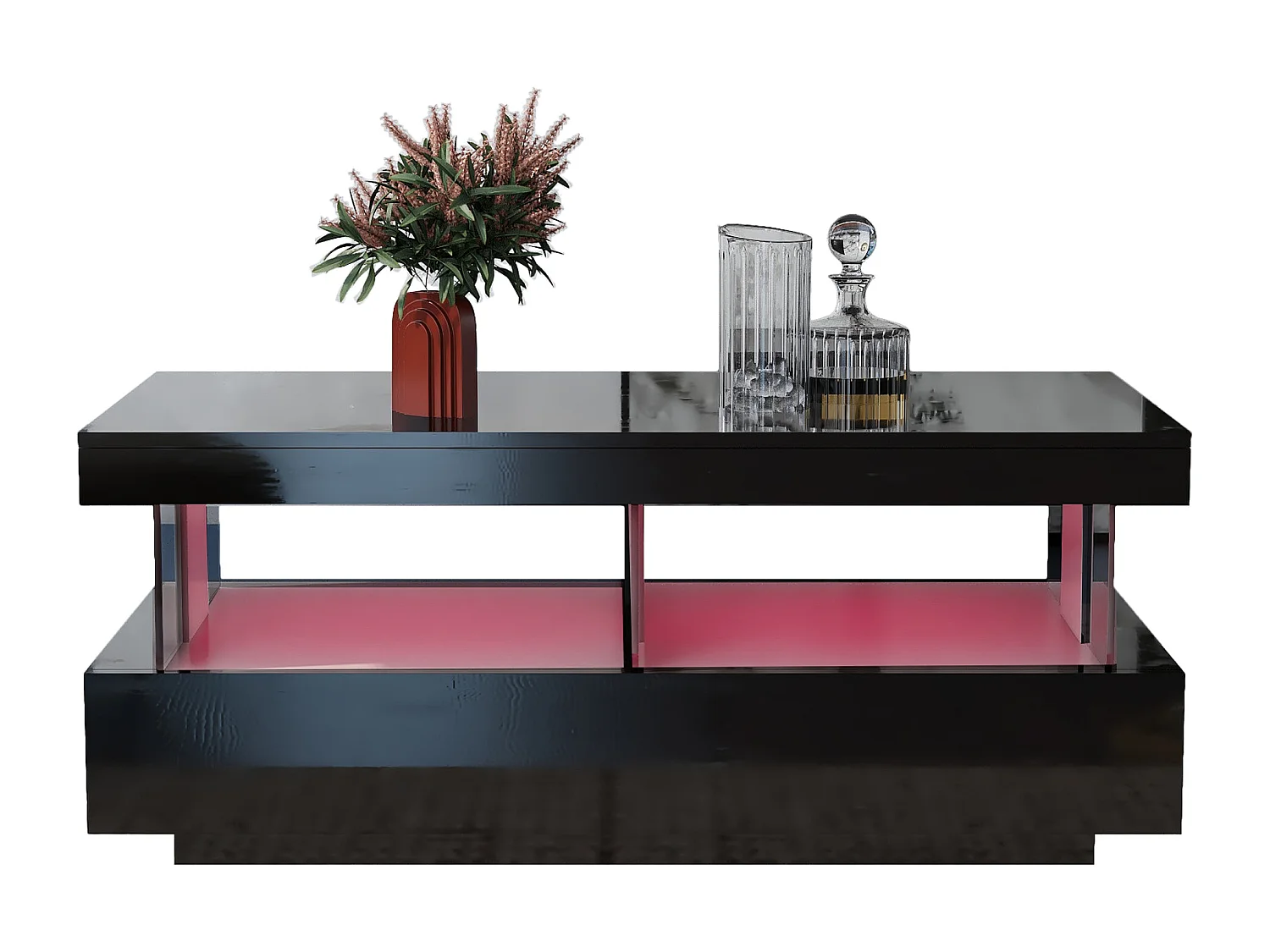 Tavolino con illuminazione a LED e 2 cassetti - Finitura nero lucido