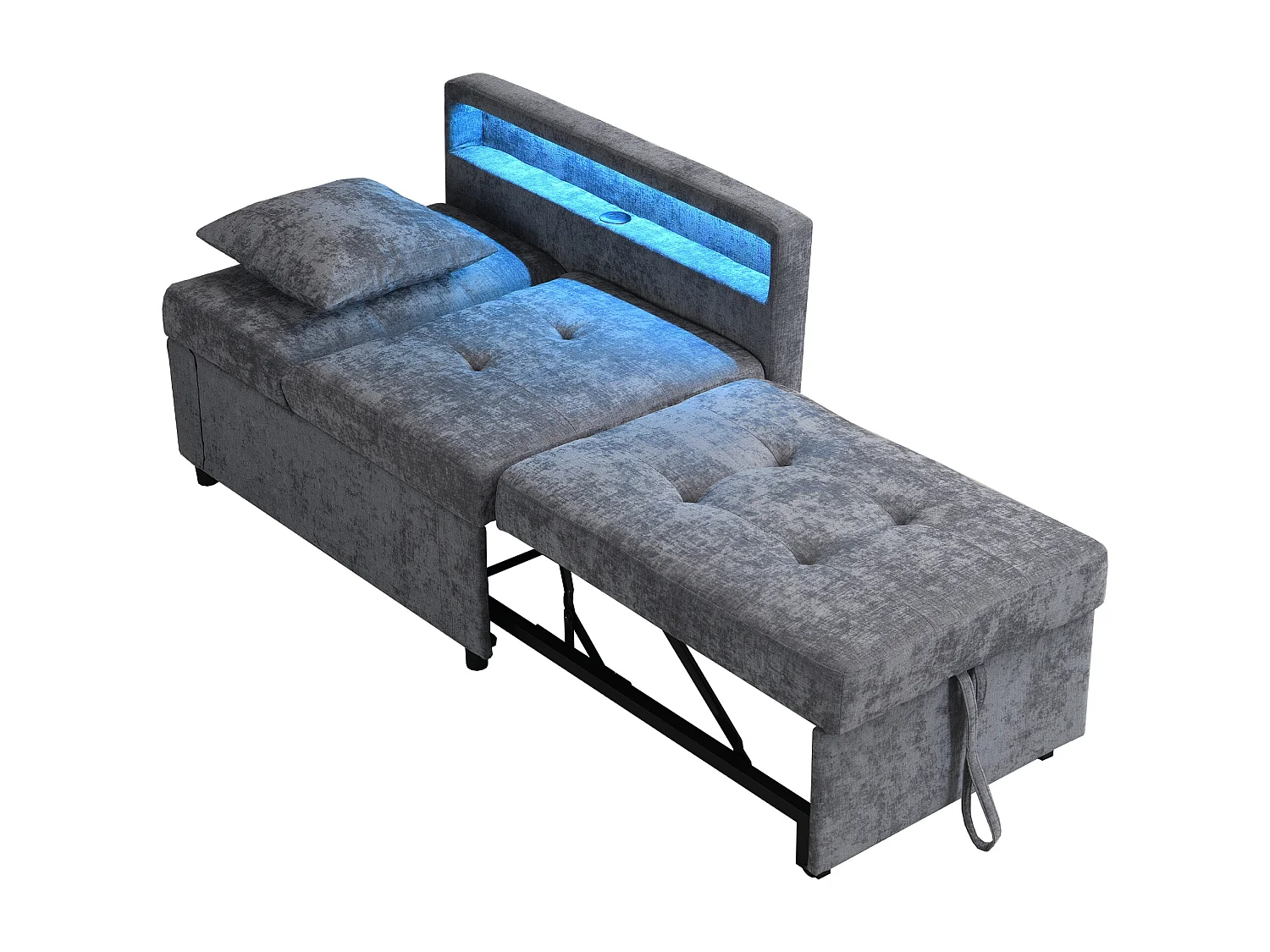 Fauteuil convertible avec LED,USB , Type-C et soutien lombaire - Canapé-lit multifonctionnel -Tissu lin gris