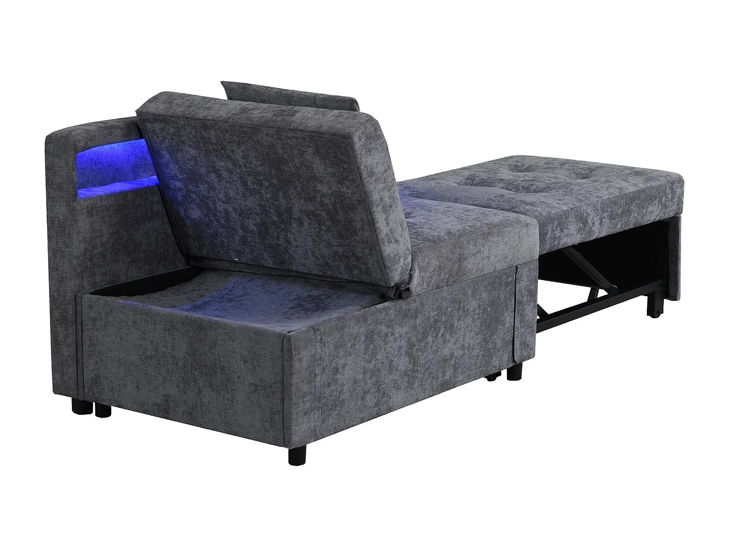 Fauteuil convertible avec LED,USB , Type-C et soutien lombaire - Canapé-lit multifonctionnel -Tissu lin gris