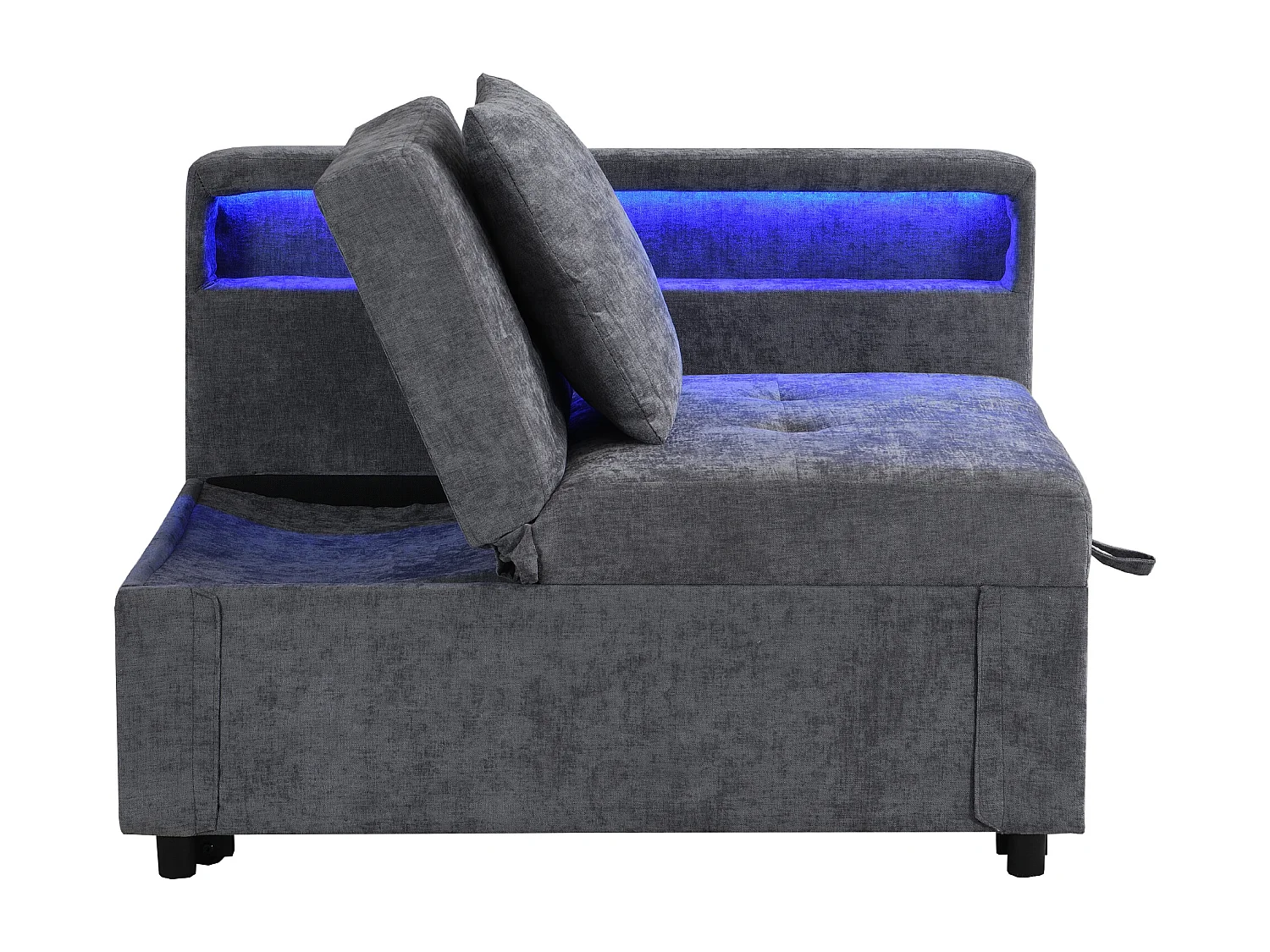 Fauteuil convertible avec LED,USB , Type-C et soutien lombaire - Canapé-lit multifonctionnel -Tissu lin gris
