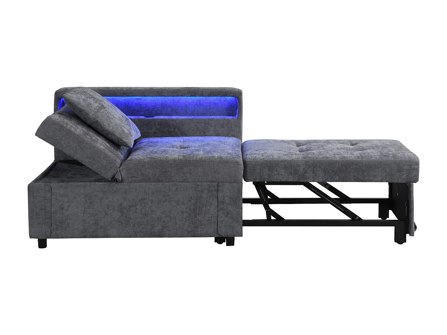 Fauteuil convertible avec LED,USB , Type-C et soutien lombaire - Canapé-lit multifonctionnel -Tissu lin gris