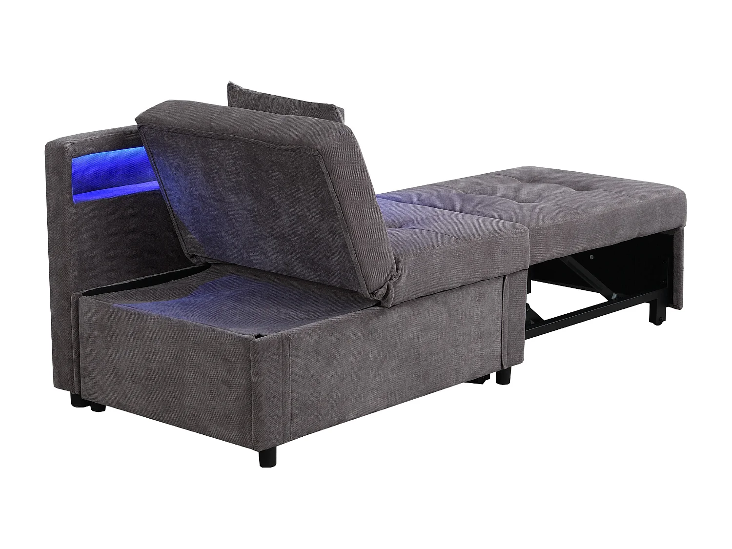 Fauteuil convertible avec LED,USB , Type-C et soutien lombaire - Canapé-lit multifonctionnel -Tissu lin gris foncé