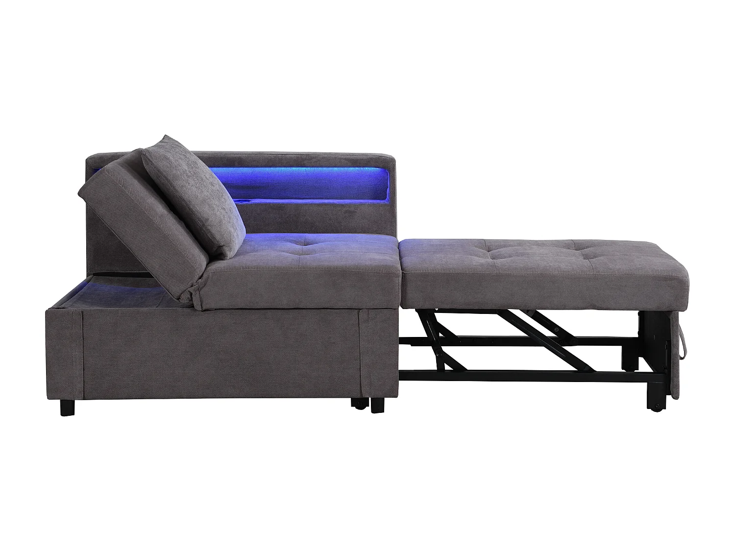 Fauteuil convertible avec LED,USB , Type-C et soutien lombaire - Canapé-lit multifonctionnel -Tissu lin gris foncé