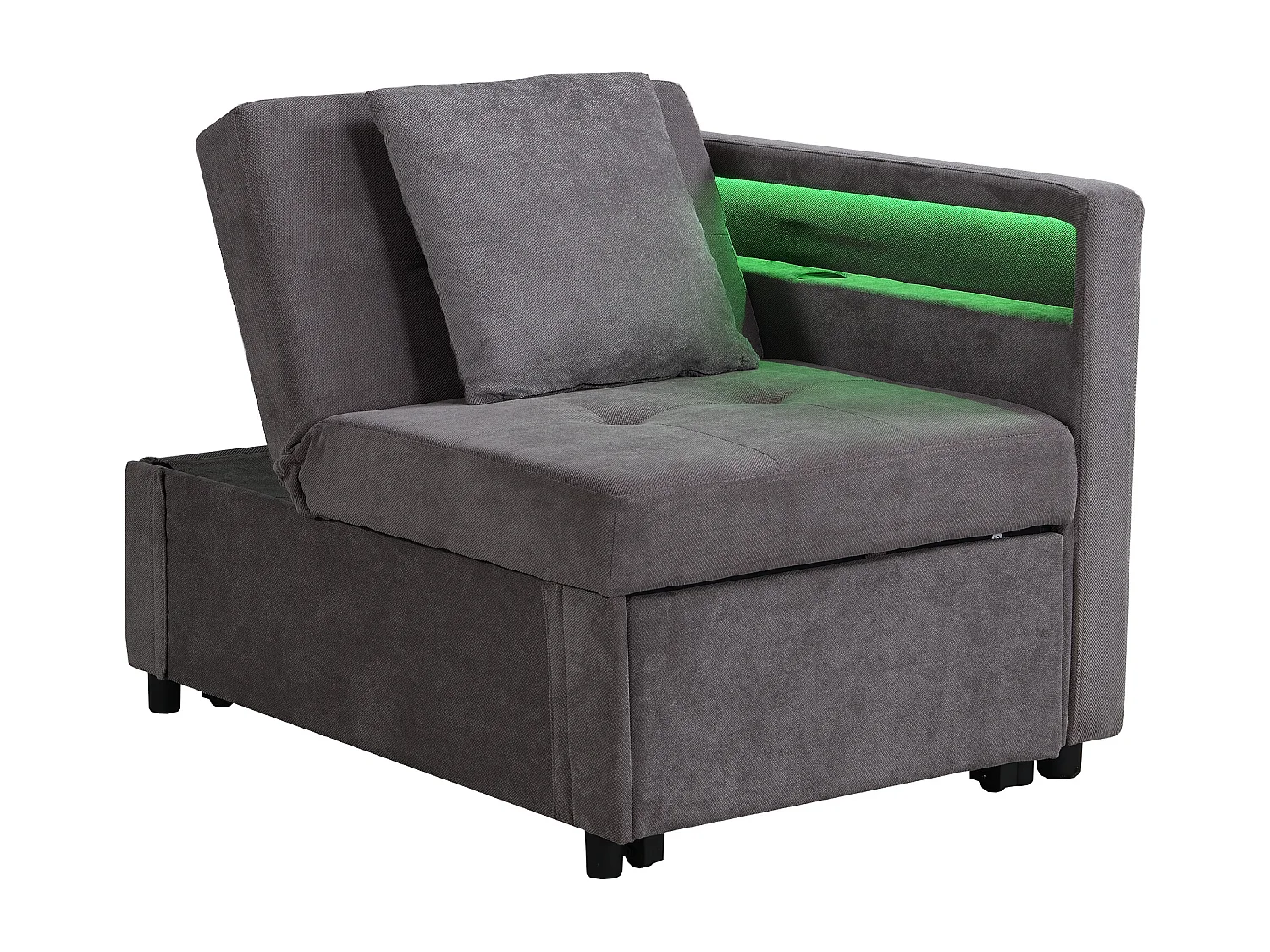 Fauteuil convertible avec LED,USB , Type-C et soutien lombaire - Canapé-lit multifonctionnel -Tissu lin gris foncé