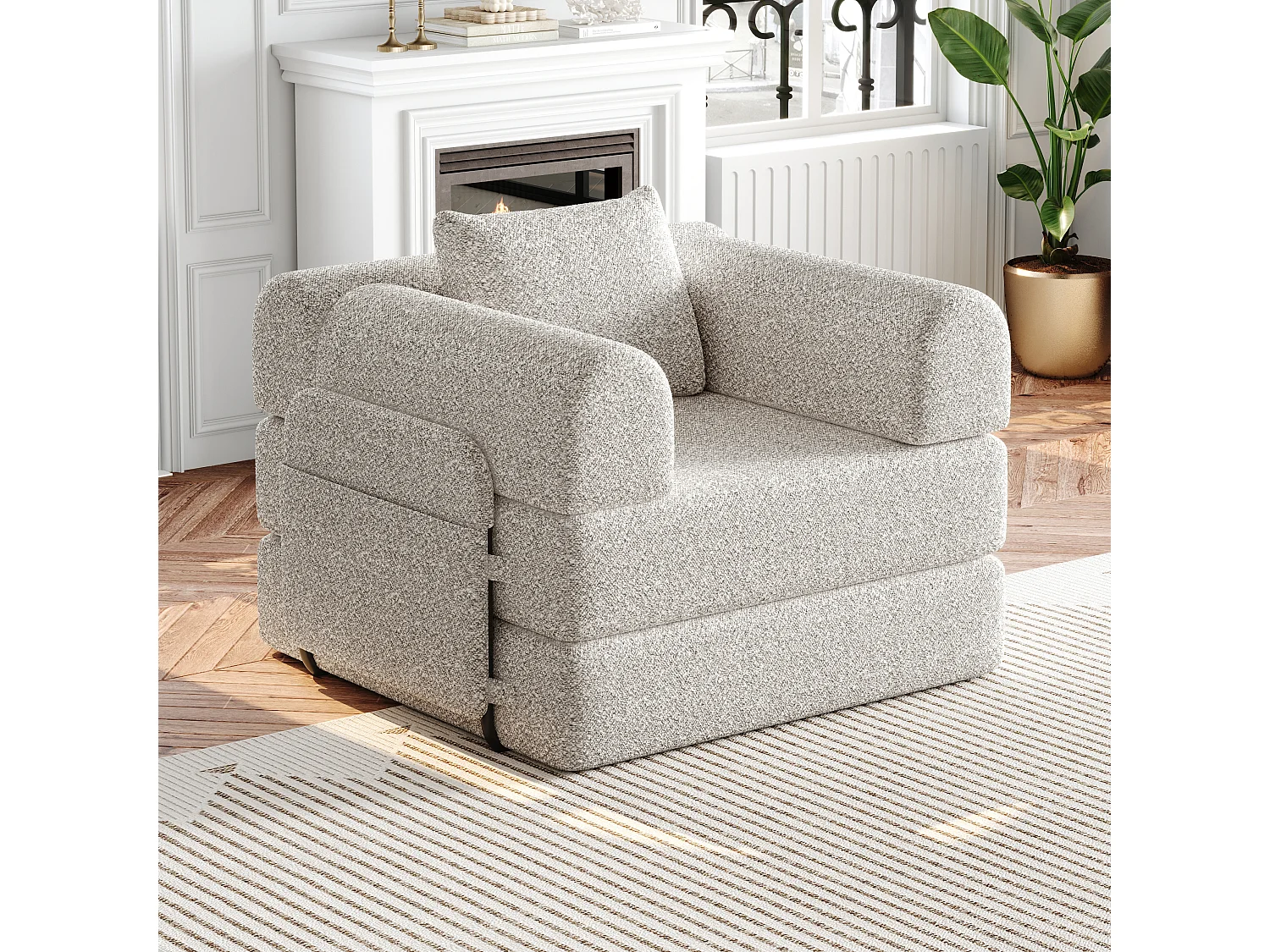 Divano letto trasformabile - Posto singolo - Tessuto ciniglia color cachi