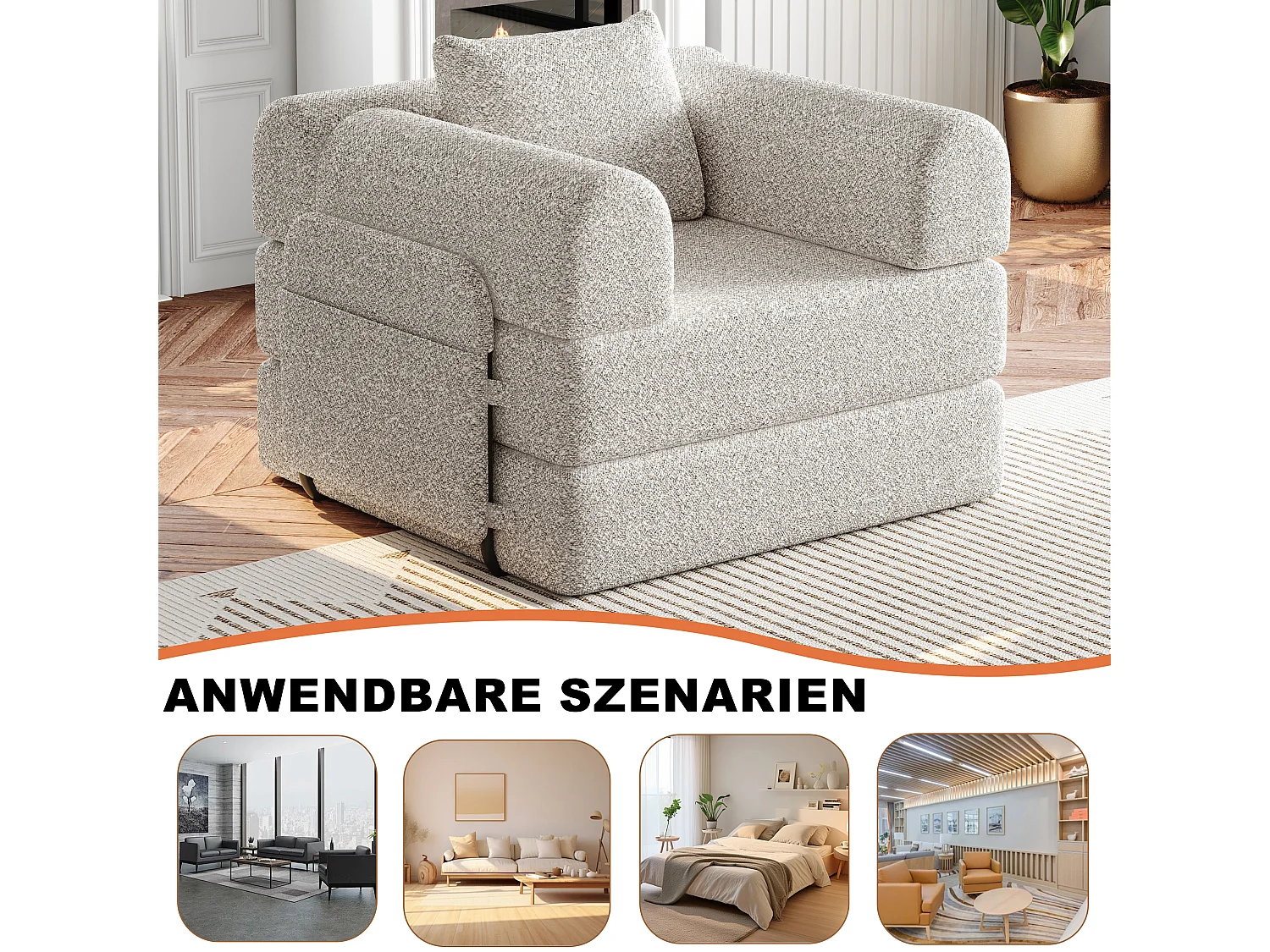 Divano letto trasformabile - Posto singolo - Tessuto ciniglia color cachi