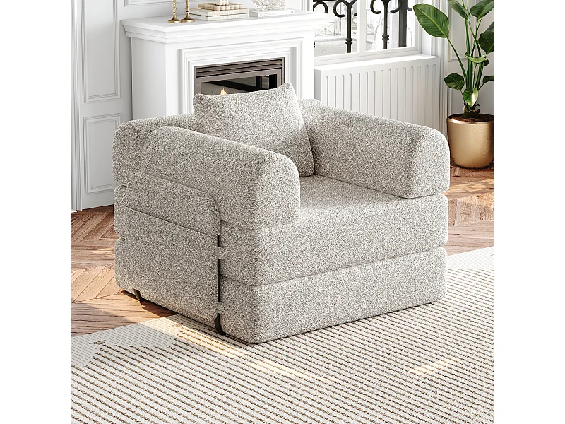 Divano letto trasformabile - Posto singolo - Tessuto ciniglia color cachi