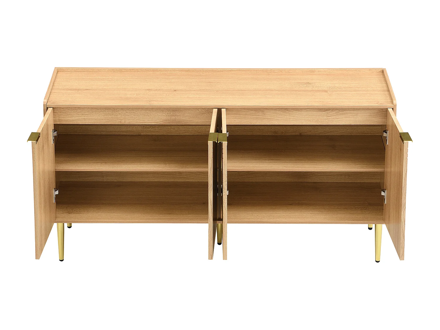 Buffet avec 4 portes - Pieds en métal doré - Naturel 140x38x75cm