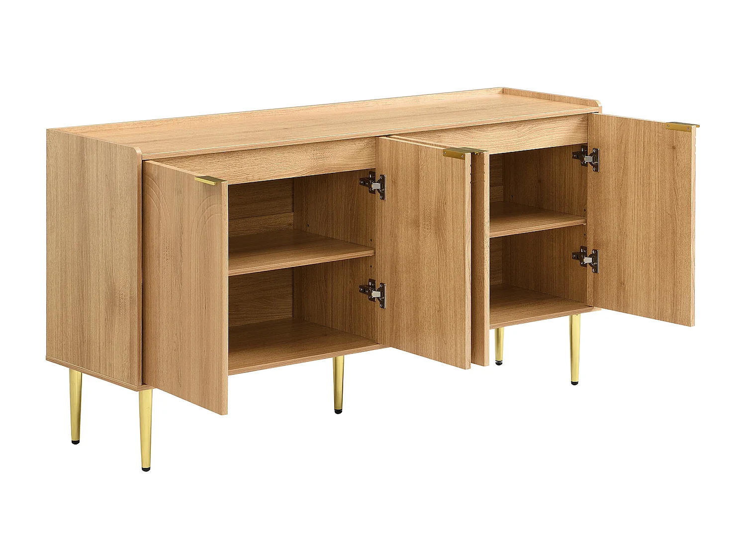 Buffet avec 4 portes - Pieds en métal doré - Naturel 140x38x75cm
