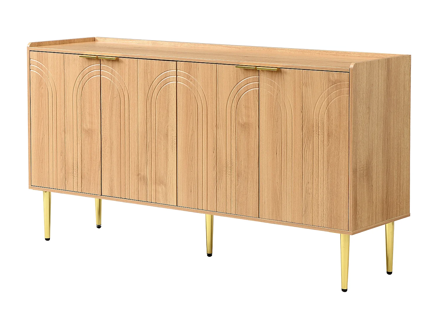 Buffet avec 4 portes - Pieds en métal doré - Naturel 140x38x75cm
