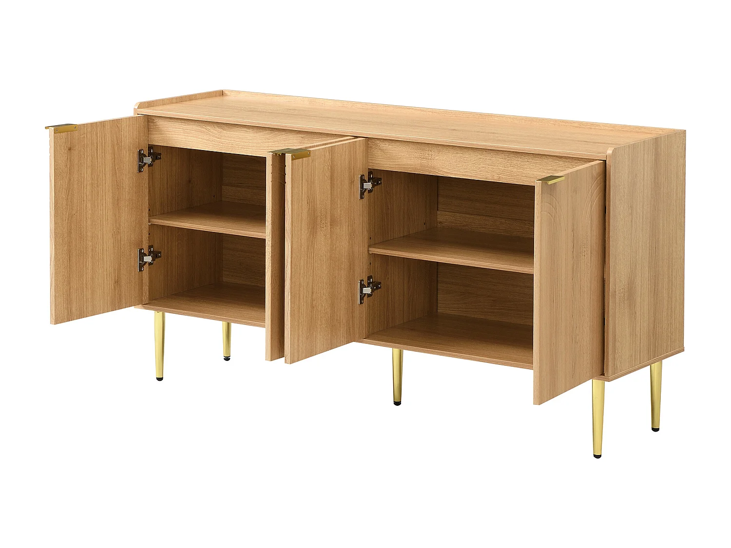 Buffet avec 4 portes - Pieds en métal doré - Naturel 140x38x75cm