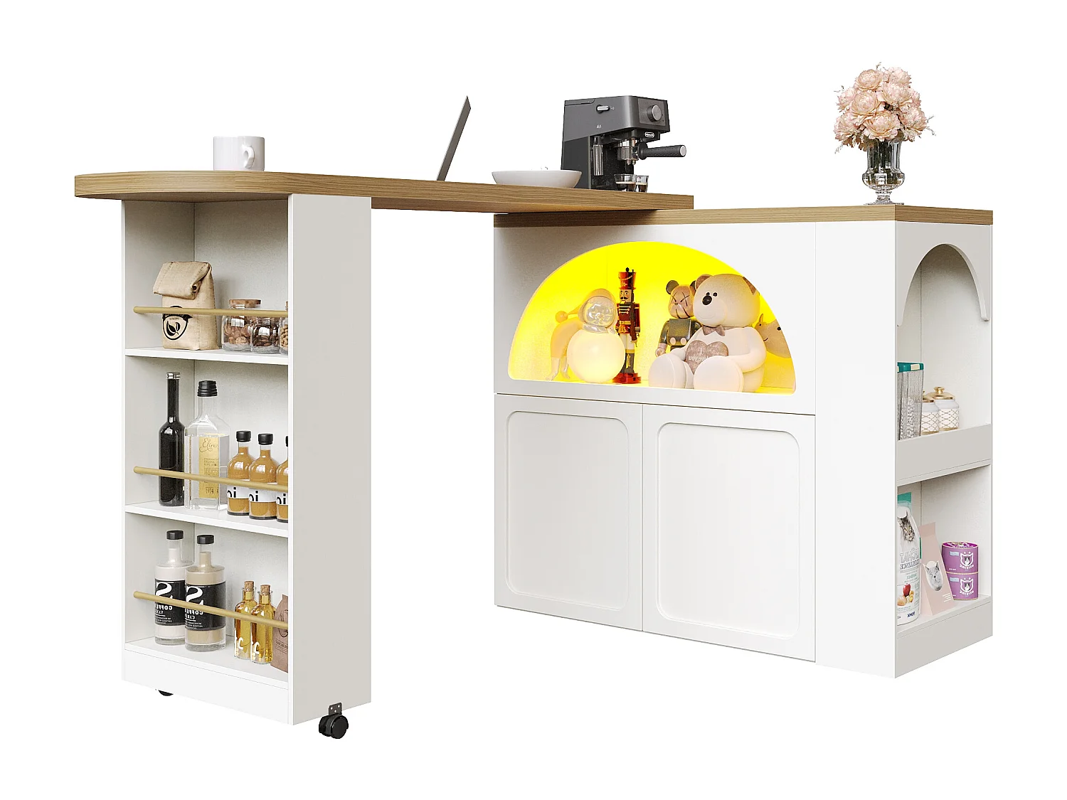 Meuble de bar pivotante avec LED et 2 portes - Porte cintrée blanche