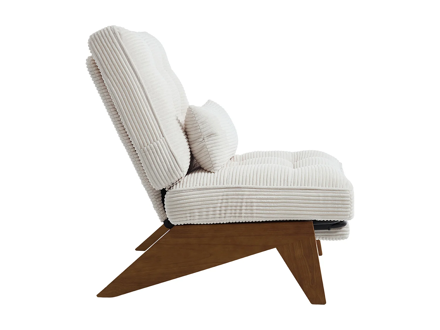 Converteerbare fauteuil met voetenbank en lendenkussen - Houten poten - Beige stof