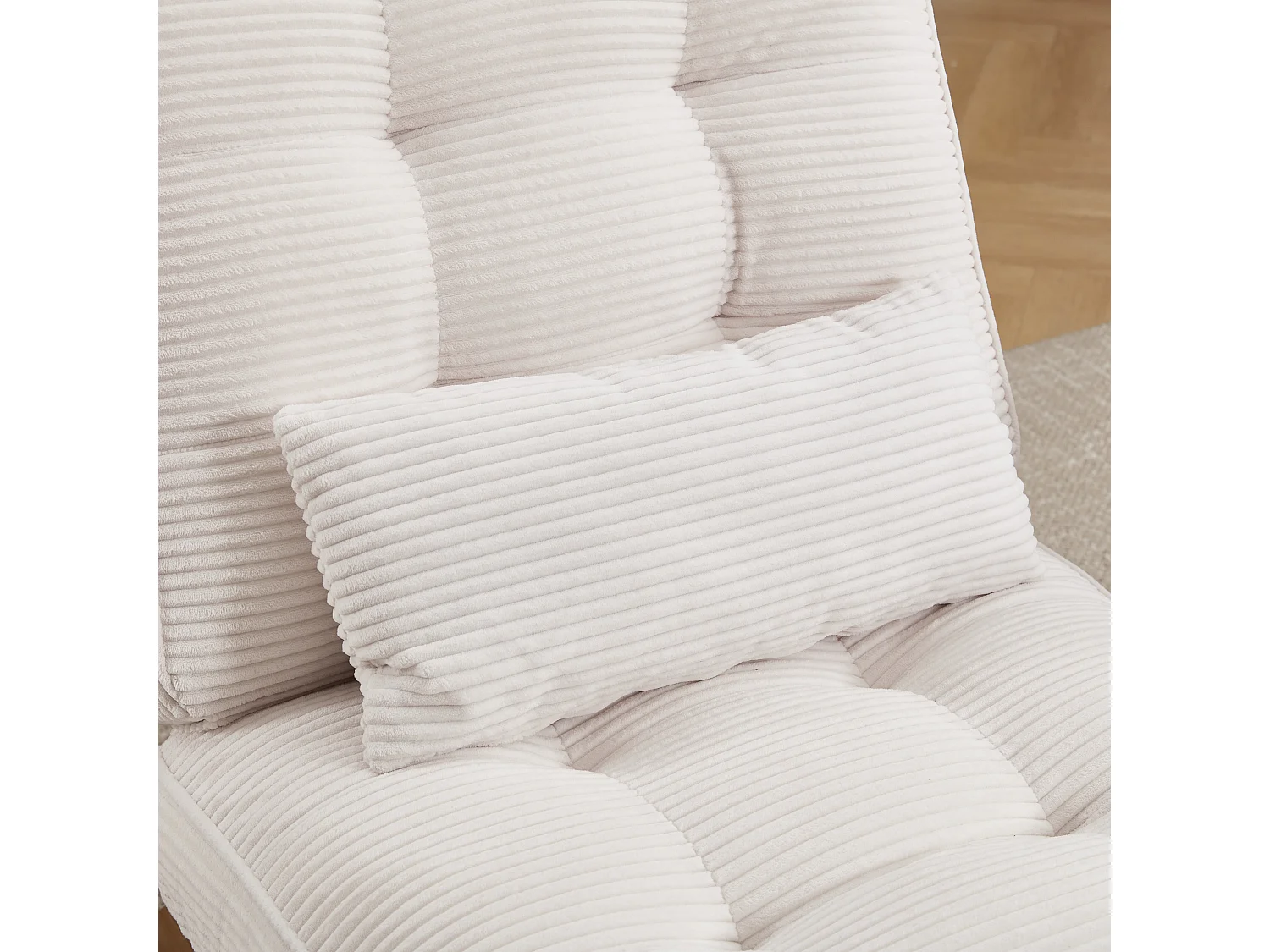 Converteerbare fauteuil met voetenbank en lendenkussen - Houten poten - Beige stof