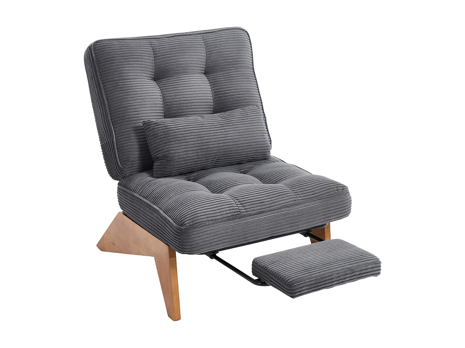 Converteerbare fauteuil met voetenbank en lendenkussen - Houten poten - Donkergrijze stof