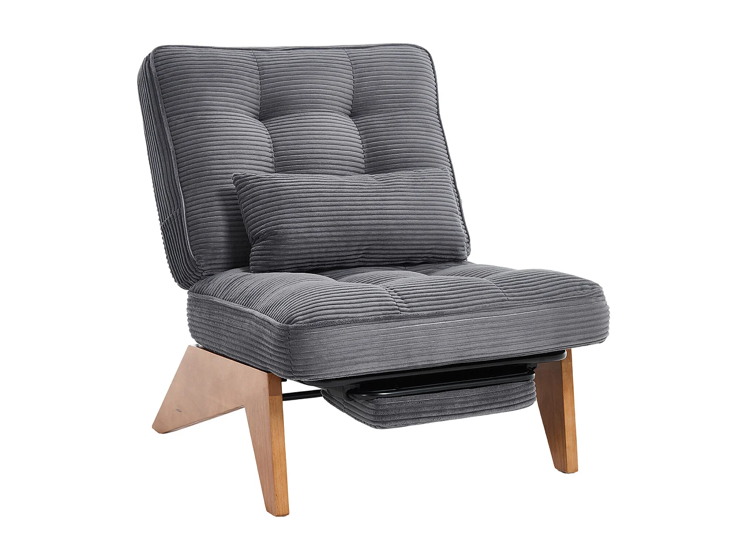 Converteerbare fauteuil met voetenbank en lendenkussen - Houten poten - Donkergrijze stof