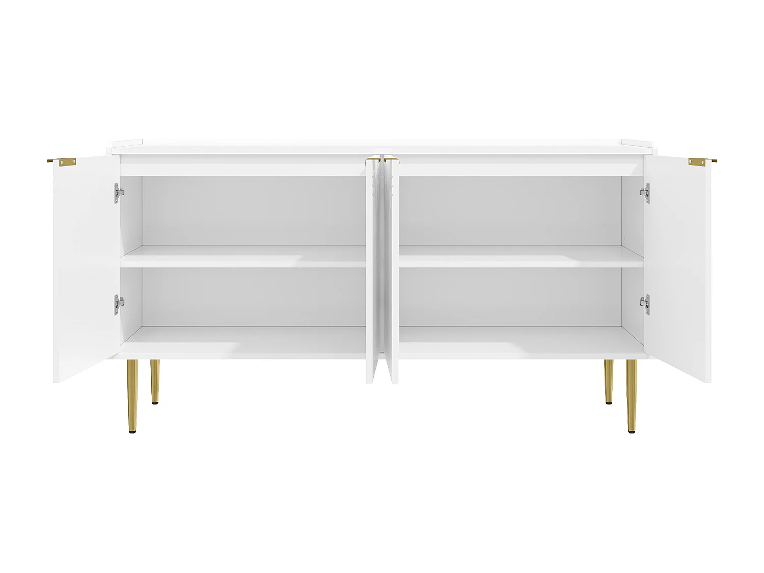 Buffet avec 4 portes -Pieds en métal doré - Blanc 140x38x75cm