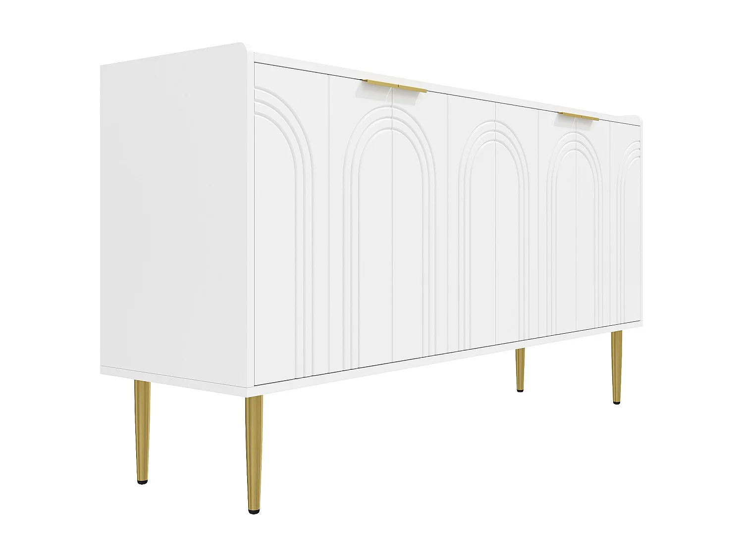 Buffet avec 4 portes -Pieds en métal doré - Blanc 140x38x75cm
