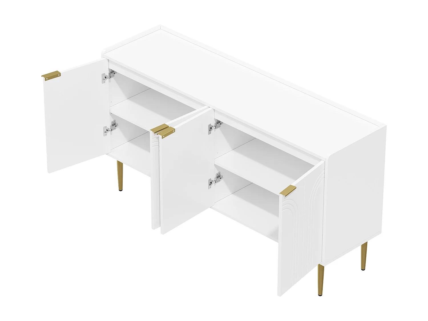 Buffet avec 4 portes -Pieds en métal doré - Blanc 140x38x75cm