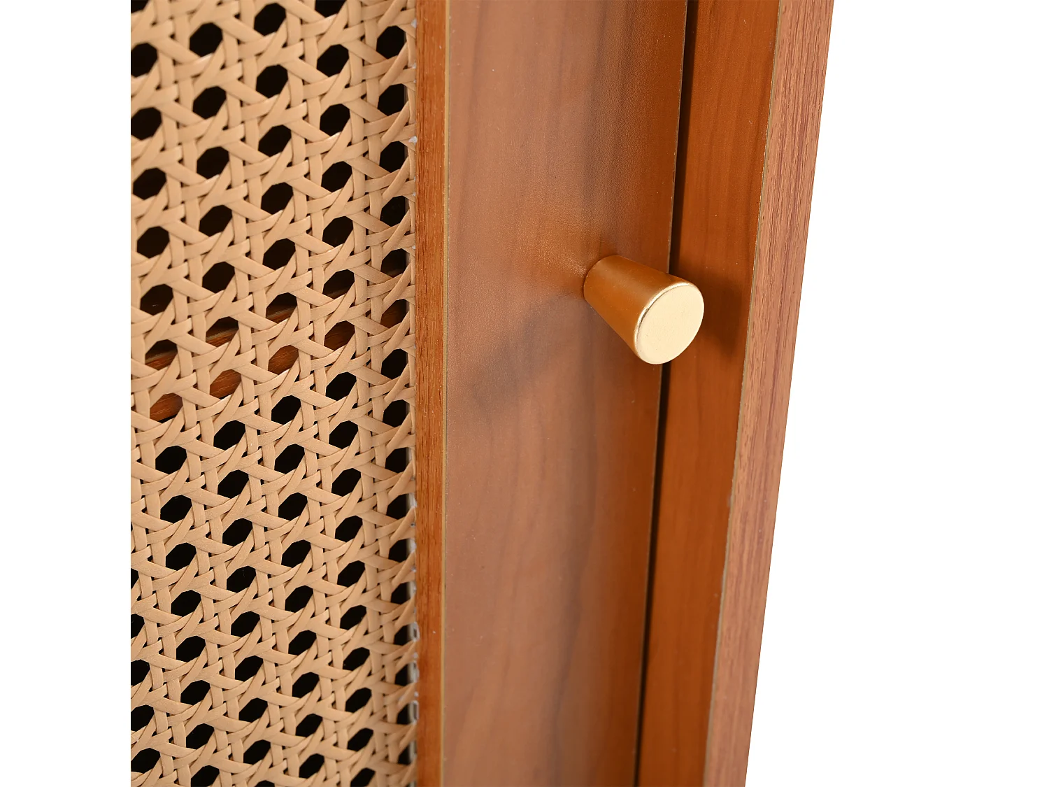 Draaibare barkast met 2 schuifdeuren van rotan - Bruin 138-193×39×104cm