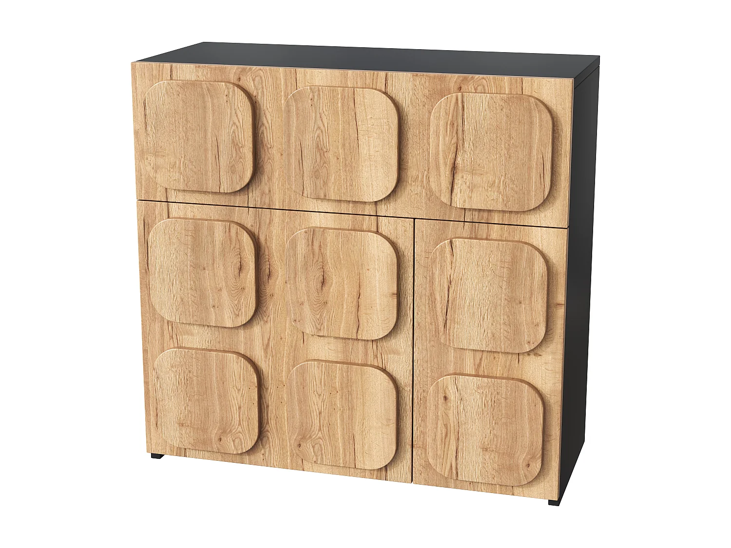 Buffet avec 3 portes - Porte carrée- Naturel et noir