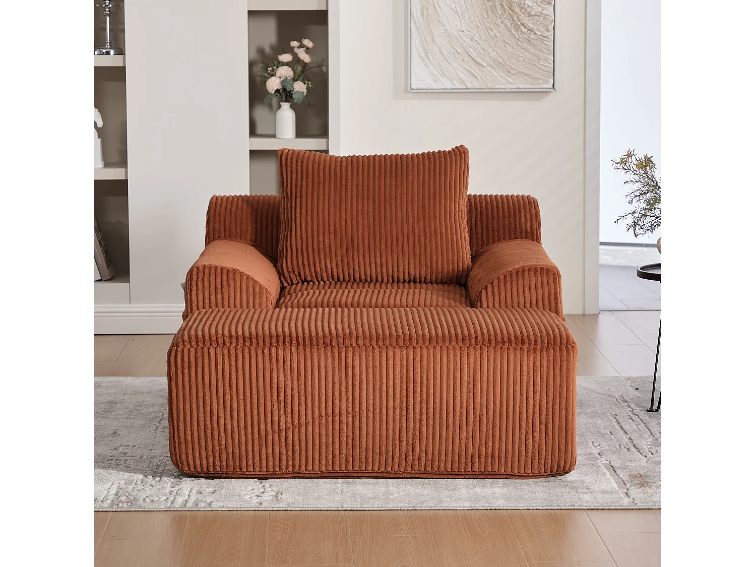 Fauteuil en tissu côtelé avec étrier, poches latérales et coussins - couleur orange
