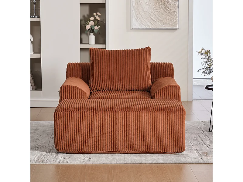Fauteuil en tissu côtelé avec étrier, poches latérales et coussins - couleur orange