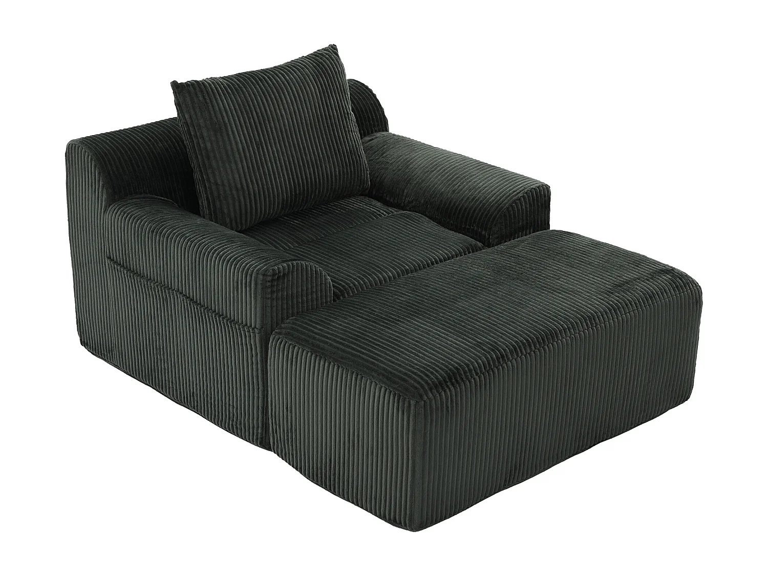 Fauteuil en tissu côtelé avec étrier, poches latérales et coussins - Vert émeraude