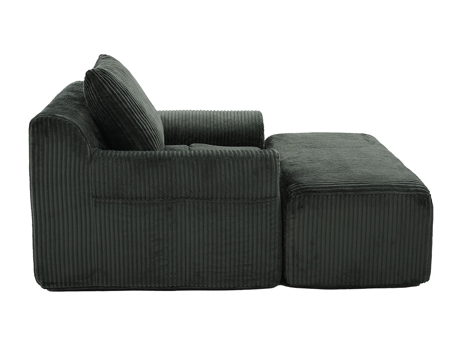 Fauteuil en tissu côtelé avec étrier, poches latérales et coussins - Vert émeraude