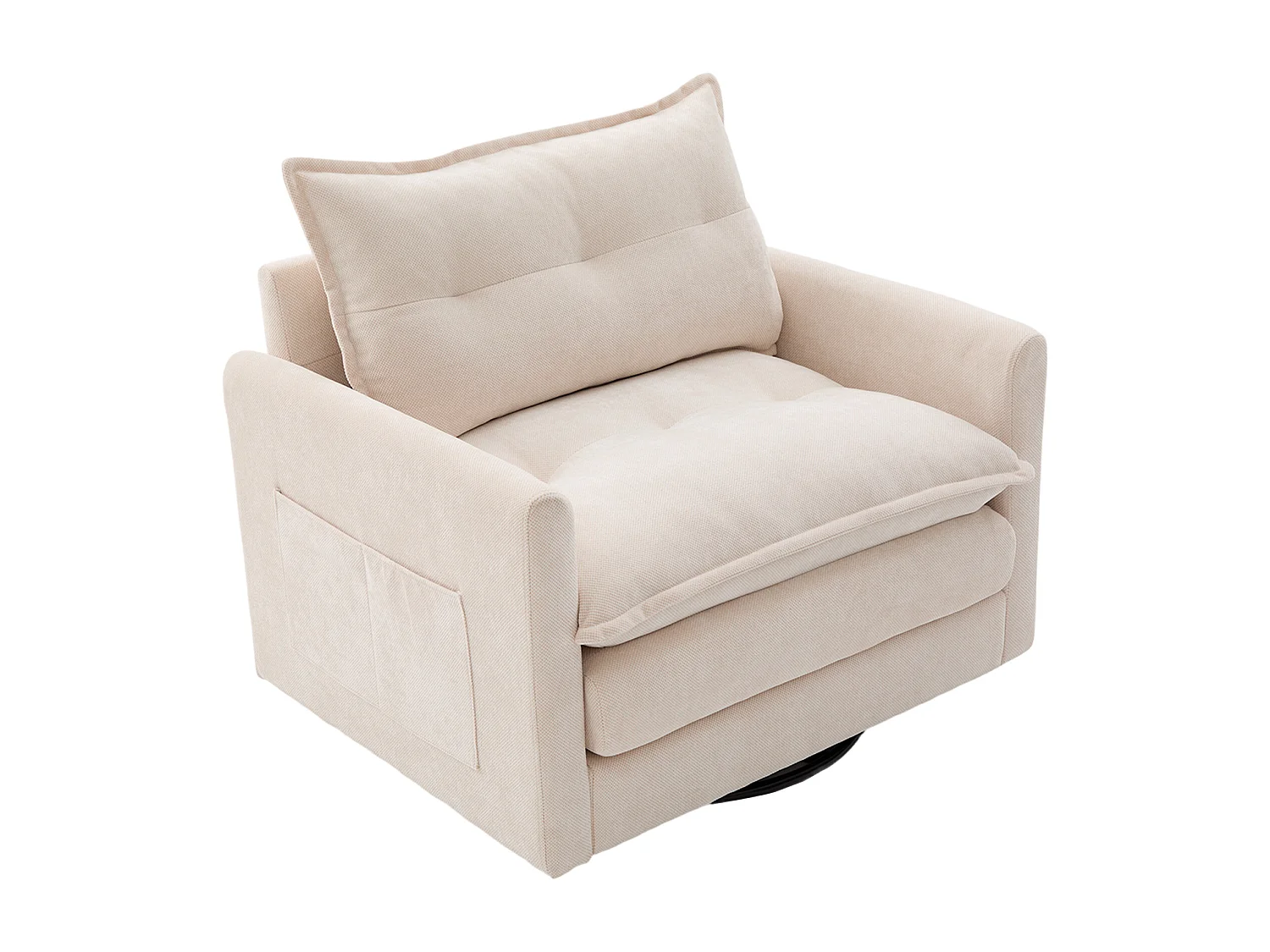 Fauteuil pivotant avec poche latérale - Tissu chenille - Beige