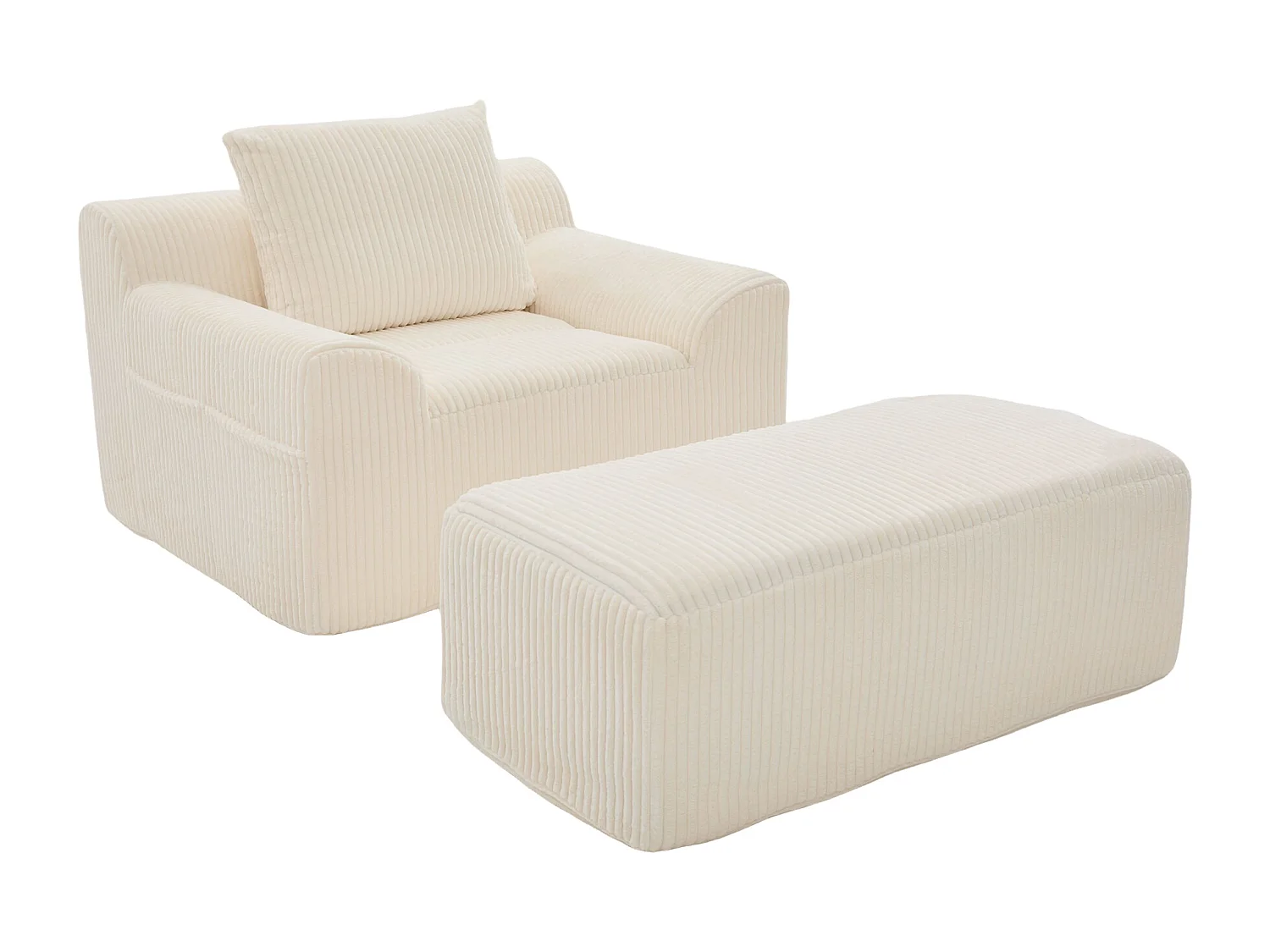 Fauteuil en tissu côtelé avec étrier, poches latérales et coussins - Beige