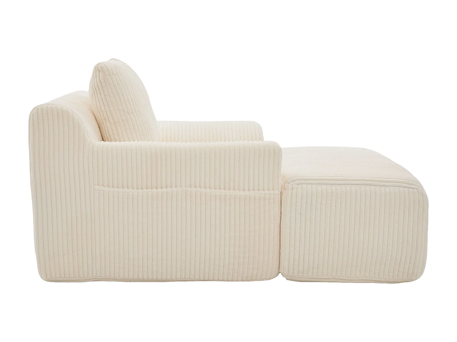 Fauteuil en tissu côtelé avec étrier, poches latérales et coussins - Beige