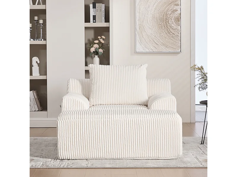 Fauteuil van corduroystof met beugel, zijzakken en kussens - Beige