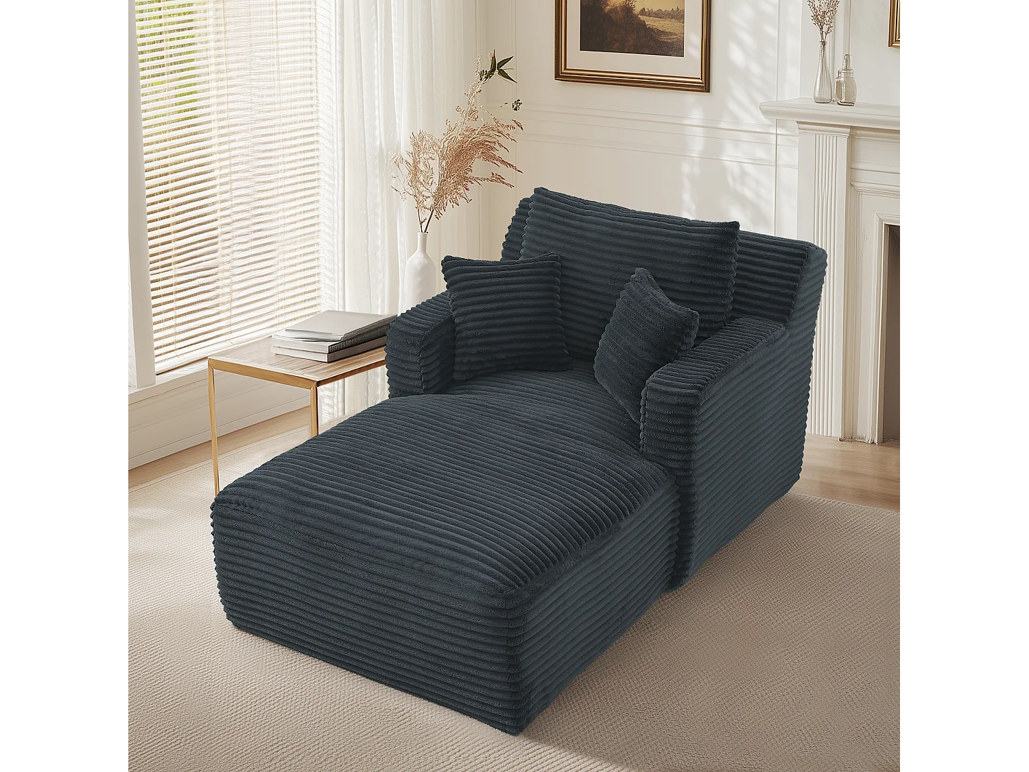 Fauteuil en velours côtelé - Canapé-lit gris foncé- Aucun assemblage requis