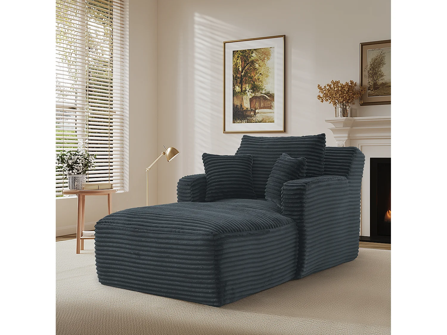 Fauteuil en velours côtelé - Canapé-lit gris foncé- Aucun assemblage requis