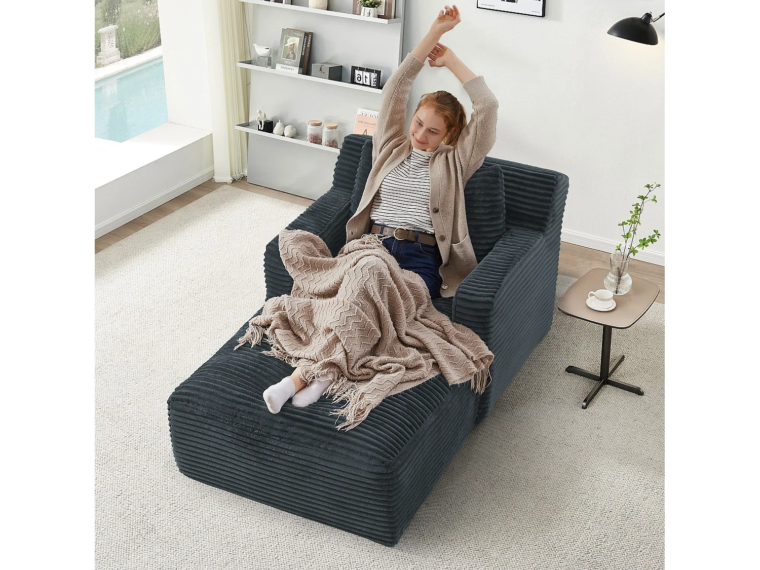 Fauteuil en velours côtelé - Canapé-lit gris foncé- Aucun assemblage requis